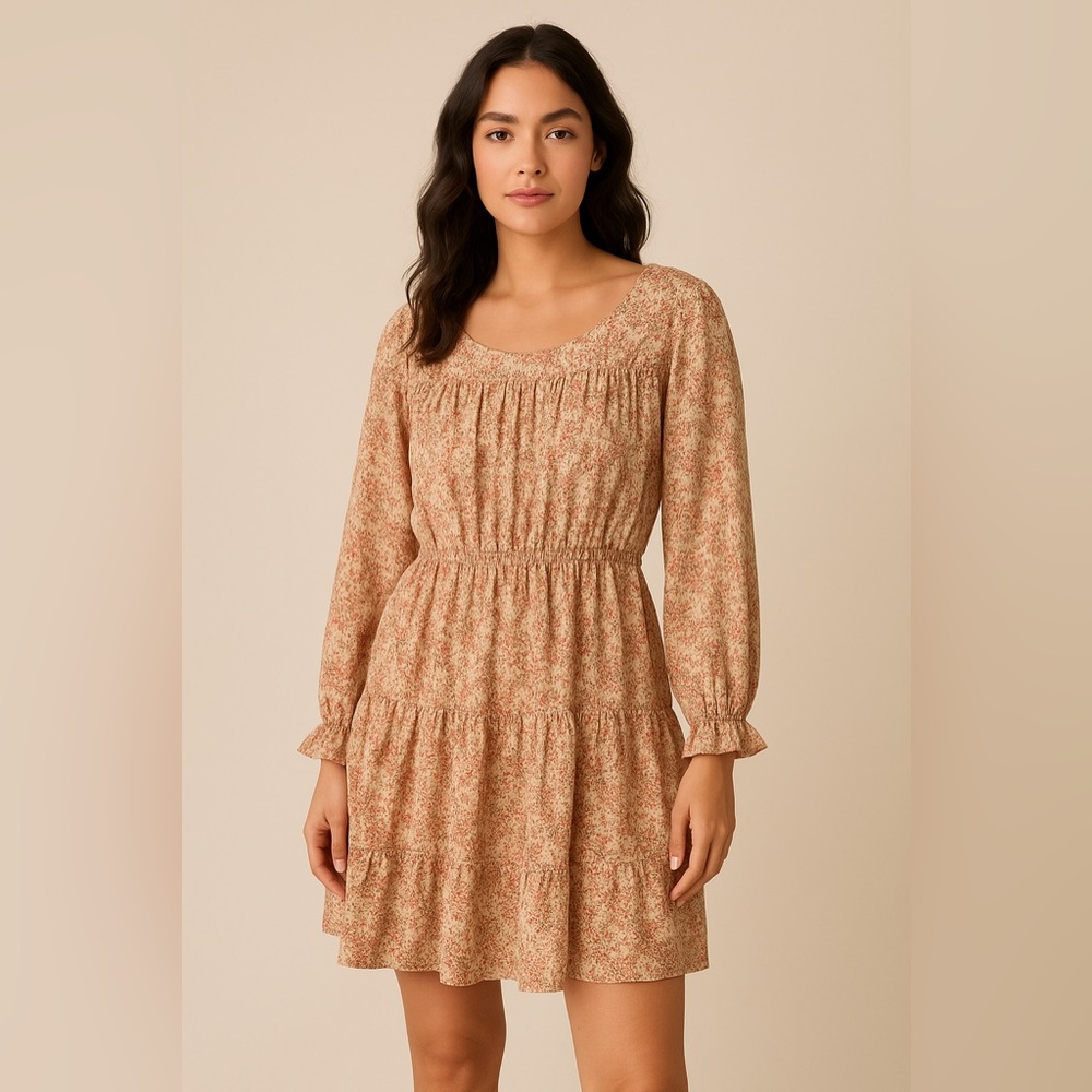 Cozy Co. Floral Long Sleeve Tiered Dress Women’s Size L